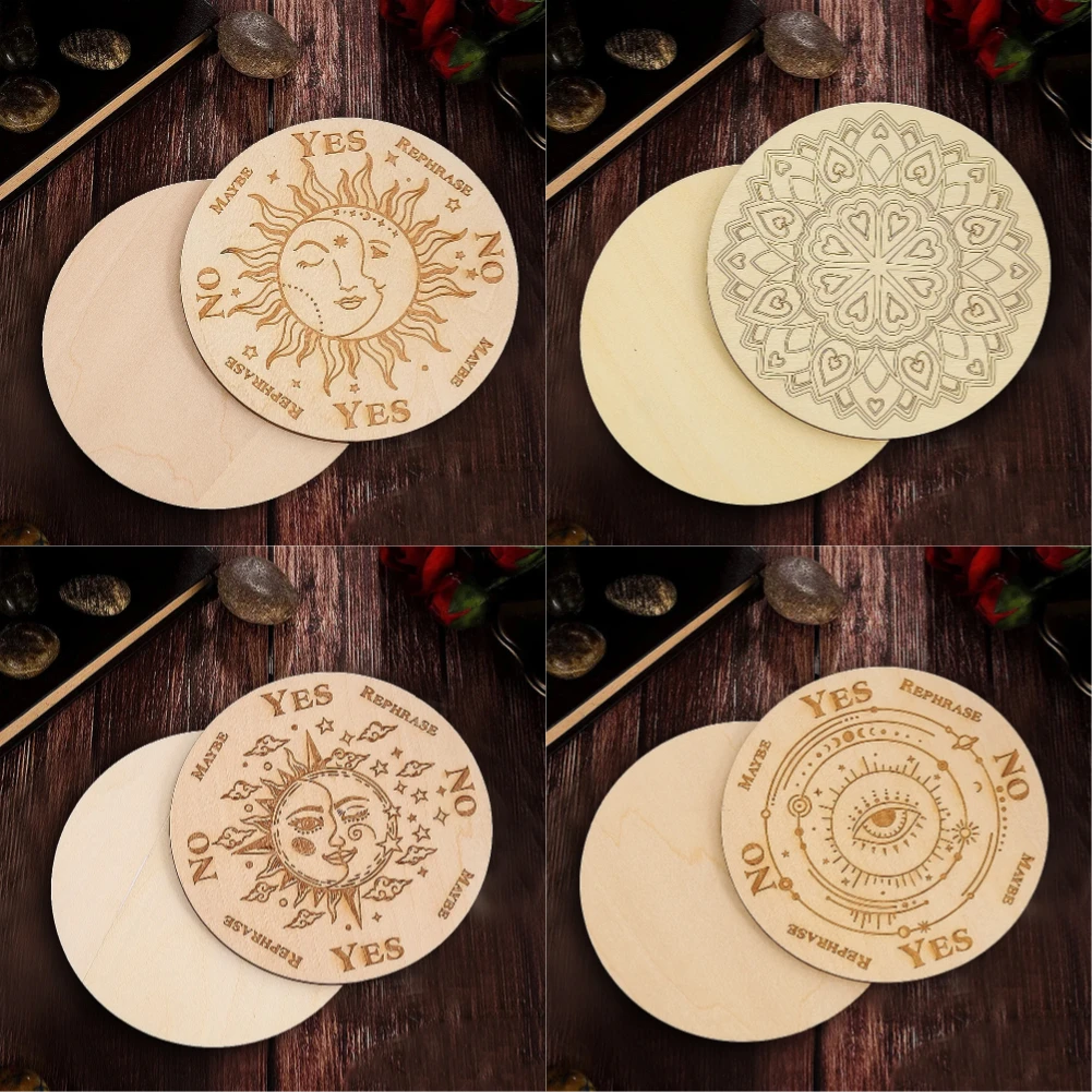 

Wooden Jewelry Display Tray Hand Carved Tarot Card Sun Moon Patterns Board Chakra Energy Shattered Stone Specimen Display Stand