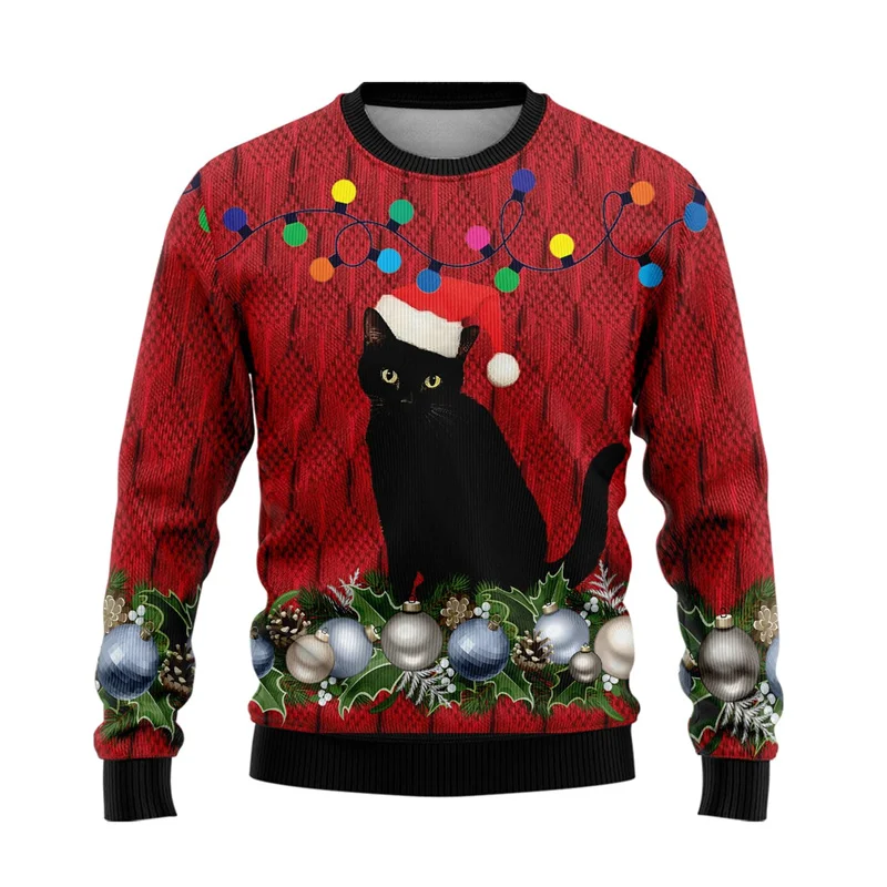 Merry Christmas Kawaii Cat Graphic Sweatshirts Men Women 3d Print Pet Cats Long Sleeve Sweater Pullovers Funny Holiday Mens Tops