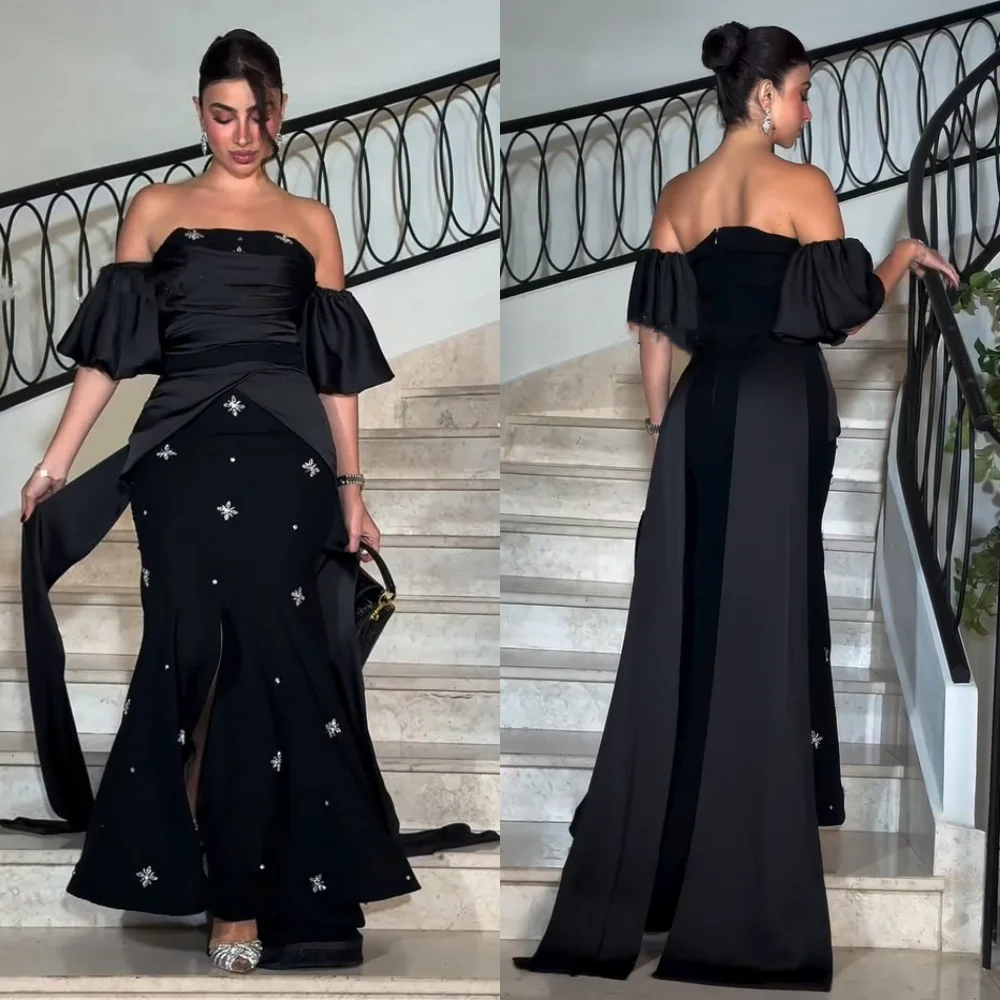 

Customized Elegant Pleat Sequined Pattern Trumpet Off-the-shoulder Long Dresses Bespoke Occasion Cocktail Classic