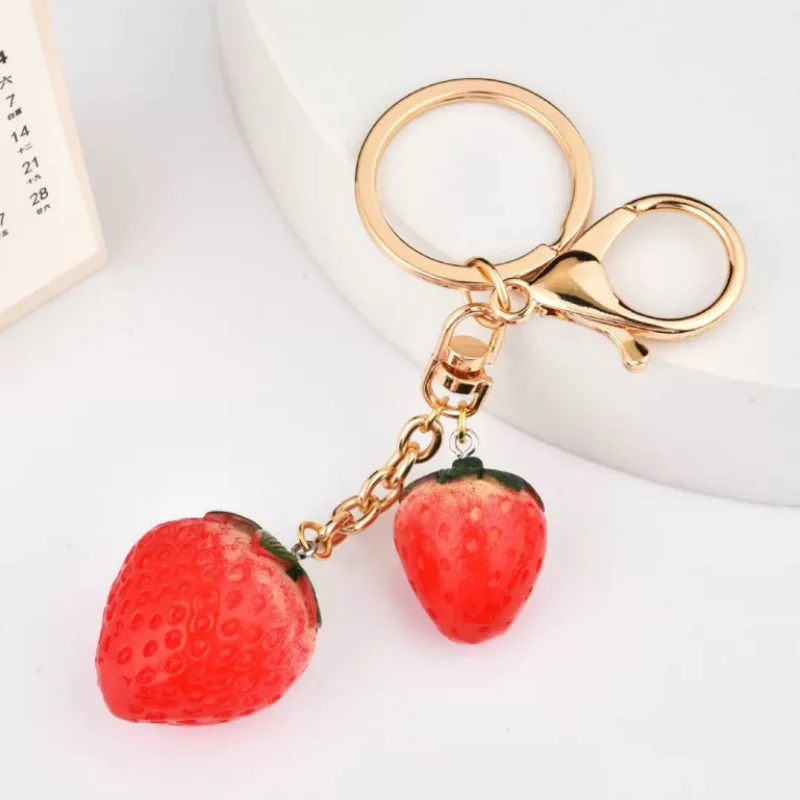 Cute Red strawberry Keychain Metal Keyring Bag Pendant Ornament Key Hanging Decoration For Best Friend Gifts
