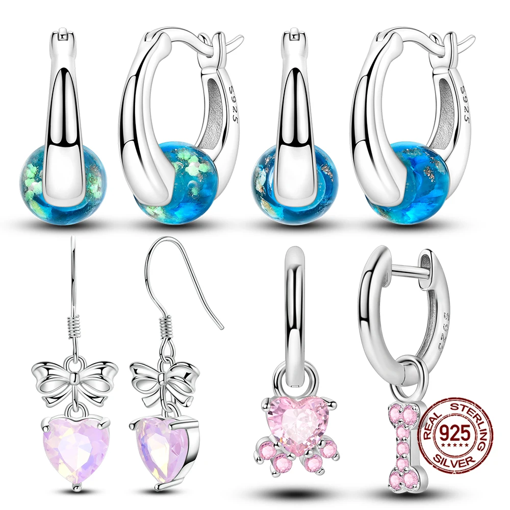 

Real 925 Sterling Silver Gilded Luminous Bead Earrings Cat Claws Zircon Making Jewelry For Women Girl Wedding Party Gifts