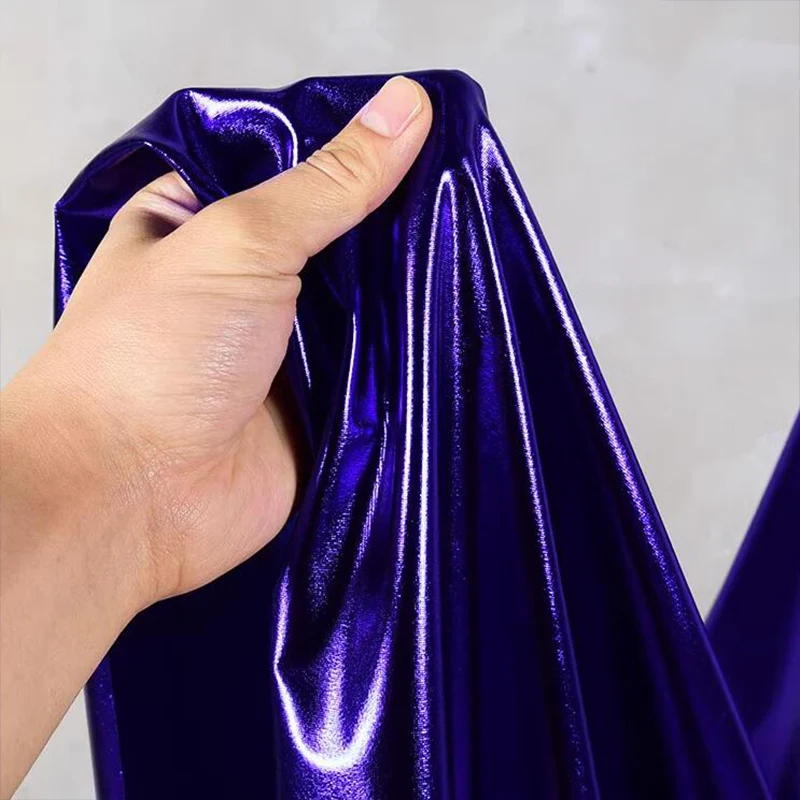 PU Leather Fabric for Sewing Clothing, Tight Pants, Electric Purple and Blue, Shiny Mirror, Elastic Stage Designer Fabric, Good