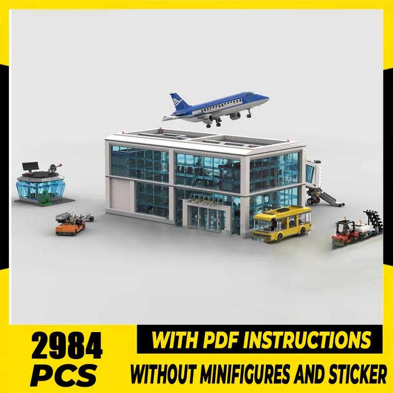 

City Street View Moc Building Blocks Airport Model - with Shuttle Bus Model Technology Bricks DIY Assembly Toy Construstion Gift