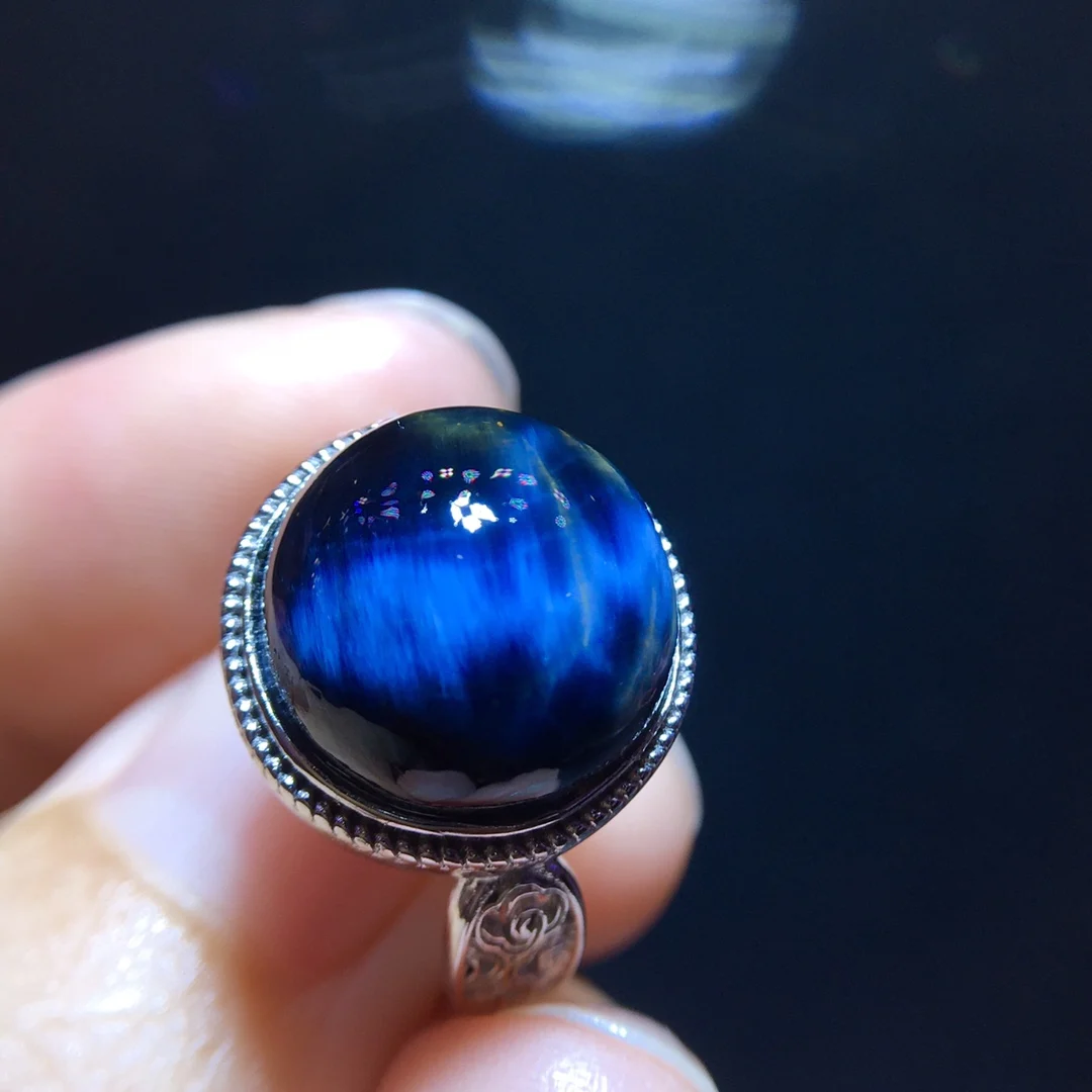 Genuine Natural Blue Pietersite Chatoyant Adjustable Ring 13/13mm Namibia Jewelry 925 Silver Pietersite Gemstone AAAAAA