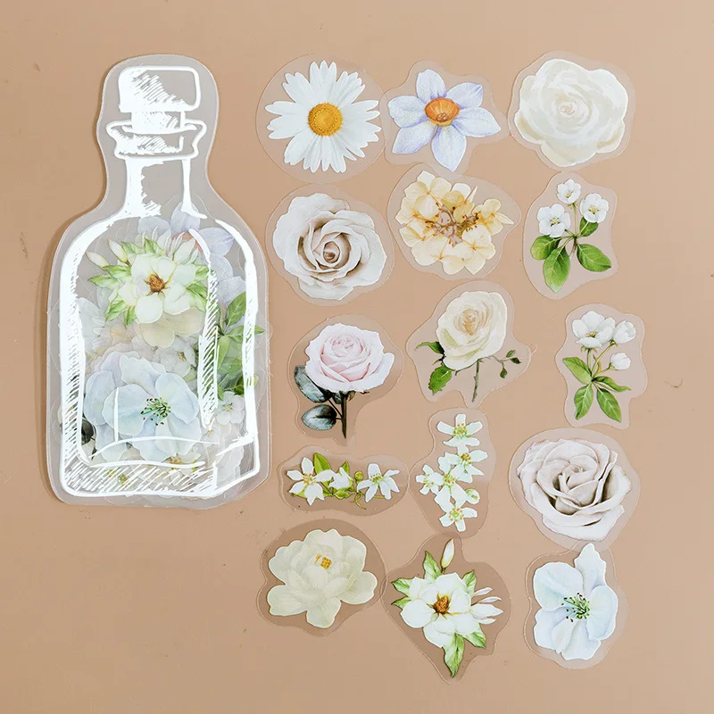 35 stuks flesbloemstickers, waterdicht, transparant, van PET-materiaal, voor decoratie van gitaar en notitieboek