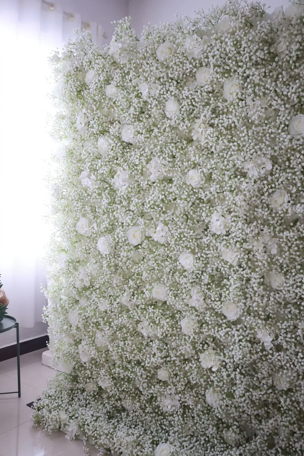 Royal Series Luxury 3D White green Rose fabric art rolled up flower wall wedding background decoration curtain party props