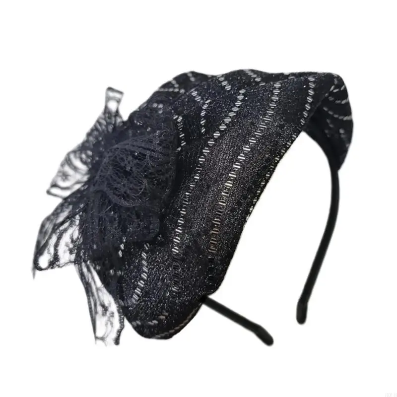 Lace Half Caps Bowknot Hairhoop for Lady French Headband Sweet Fascinator Hat Evening Dress Hairband for Formal Occasion