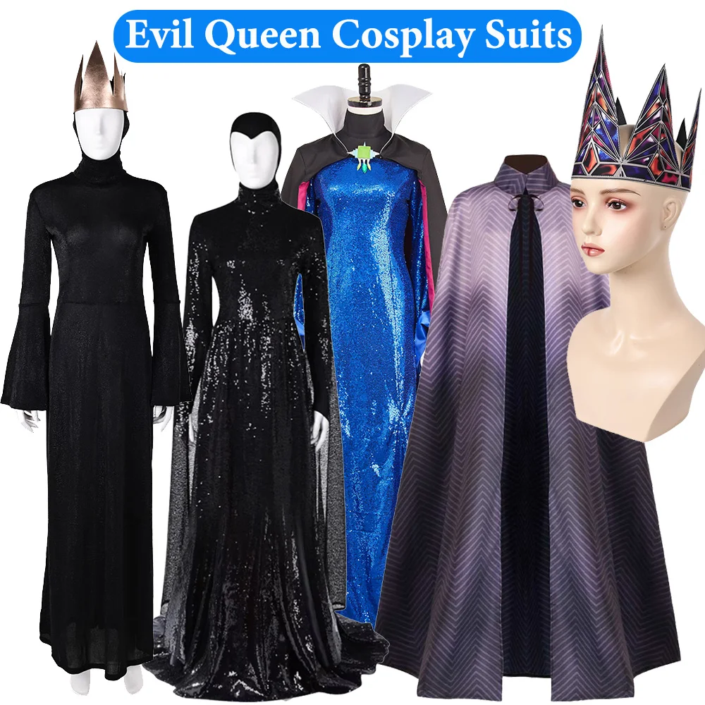 

Злая Королева, наряды для косплея, платье, плащ с короной, костюм снежного фильма, ролевая игра, белый комплект одежды, женский нарядный костюм на Хэллоуин