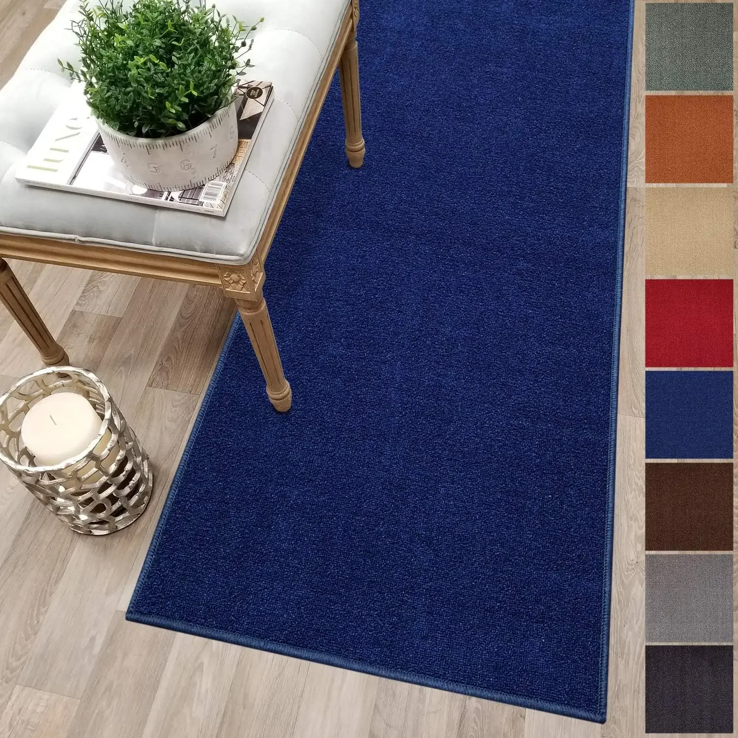 

Custom Size Blue Solid Plain Rubber Backed Non-Slip Hallway Stair Runner Rug Carpet 31 inch Wide Choose Your Length 31in X 50ft