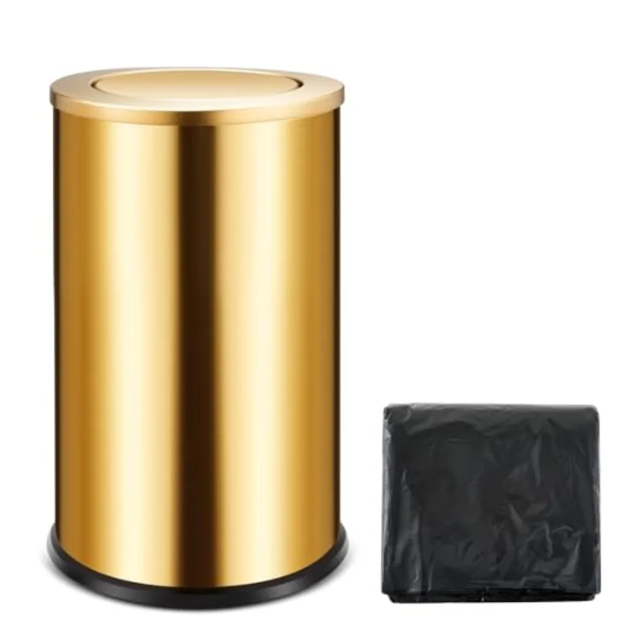 

L/ Lidded Trash Can with 00 Garbage Bags Metallic Brass Kitchen Garbage Bin with Flip Lid Commercial Compact Waste Basket for S
