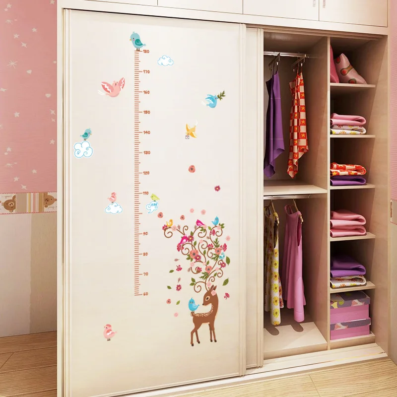 Cartoon animals colorful butterfly deer height ruler measurement wall stickers for kids room growth table nursery decor wall art