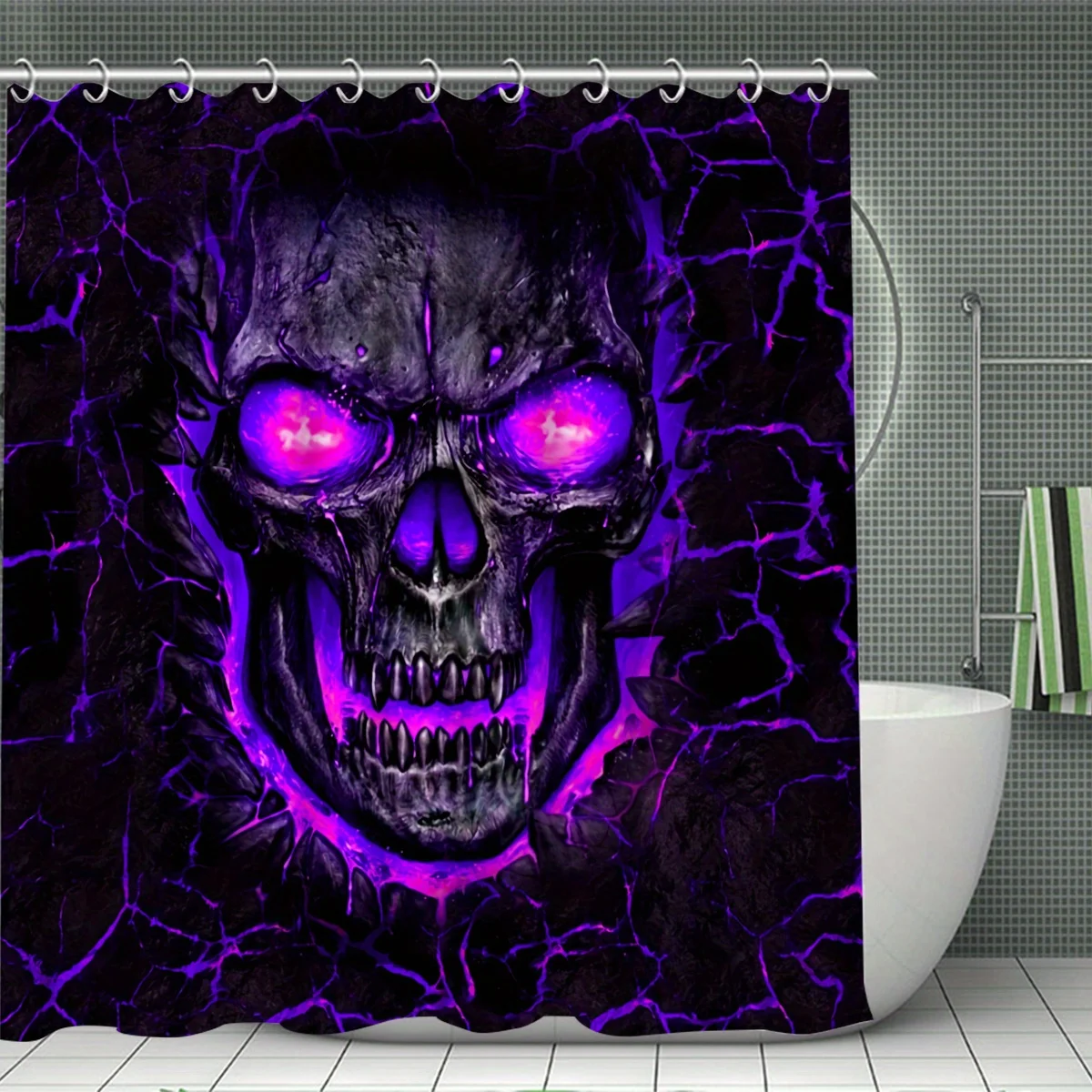 

Neon Skull Bathroom Four-Piece Set, Bold and Edgy Bath Accessories with a Futuristic Design, Perfect for Modern Decor