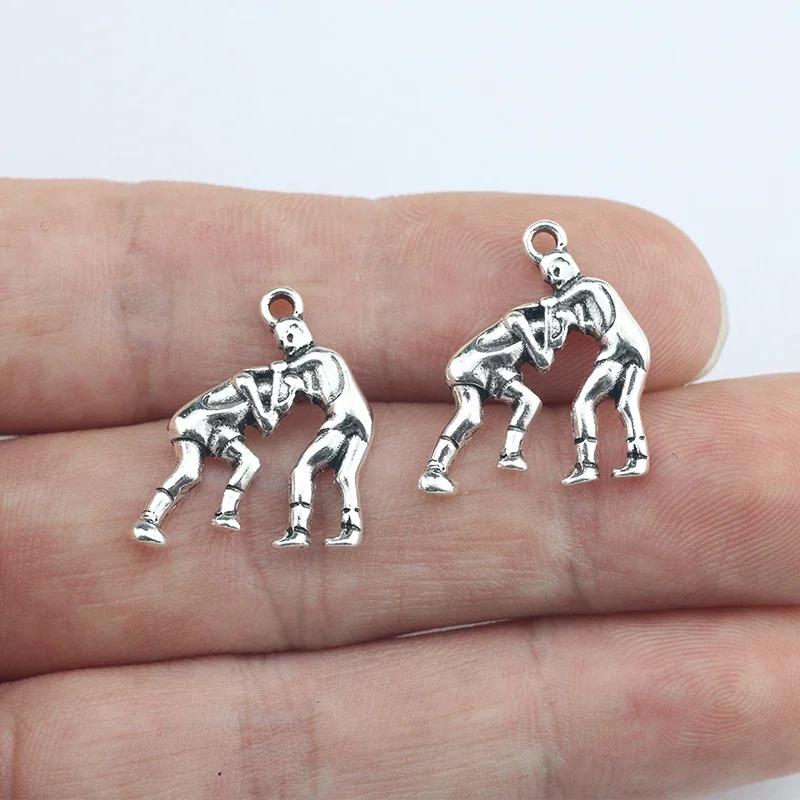 10 Pieces 17*20mm Alloy Antique Silver Color Wrestling Sports Charms Pendant Accessory For DIY Jewelry Making