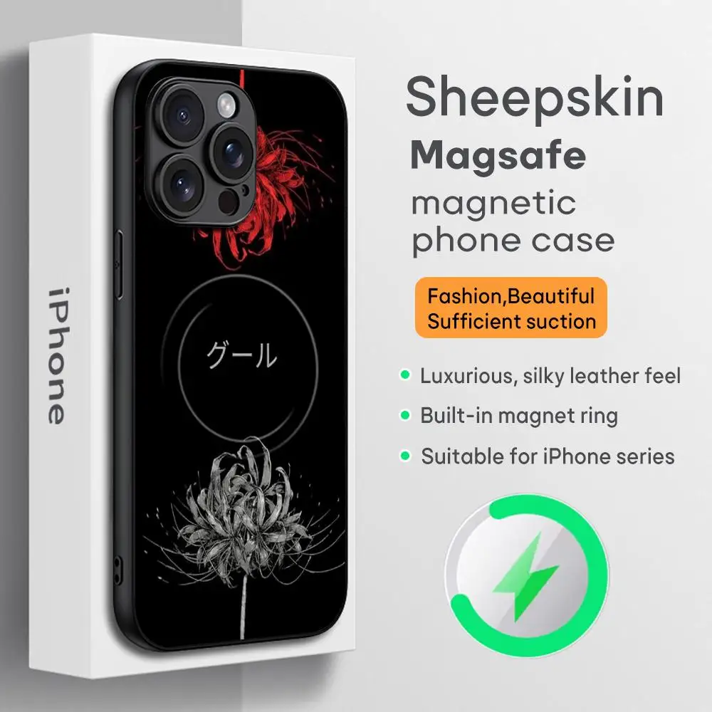 حافظة لهاتف آيفون 16 15 14 13 12 11 Plus Pro Max بتصميم فني ياباني من جلد الغنم Magsafe الفاخر الراقية