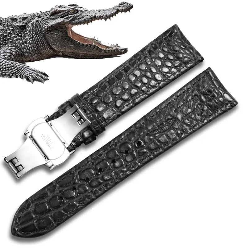 High Quality Double-Sided Round Grain Crocodile Leather Watchband Men's For Tissot Breitling Tudor Longines  Watch Chain 20mm