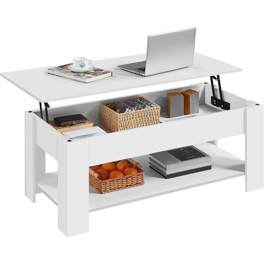 Lift Top Coffee Table with Hidden Compartment and Storage Shelf, Rising Tabletop Dining Table for Living Room Reception Room