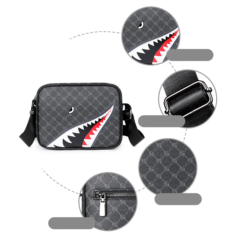 

Shark Mouth Crossbody Shoulder Bag,Monogram Pattern Sling Bag,Men Women Casual Phone Chest Bag for Travel Sports Running Hiking