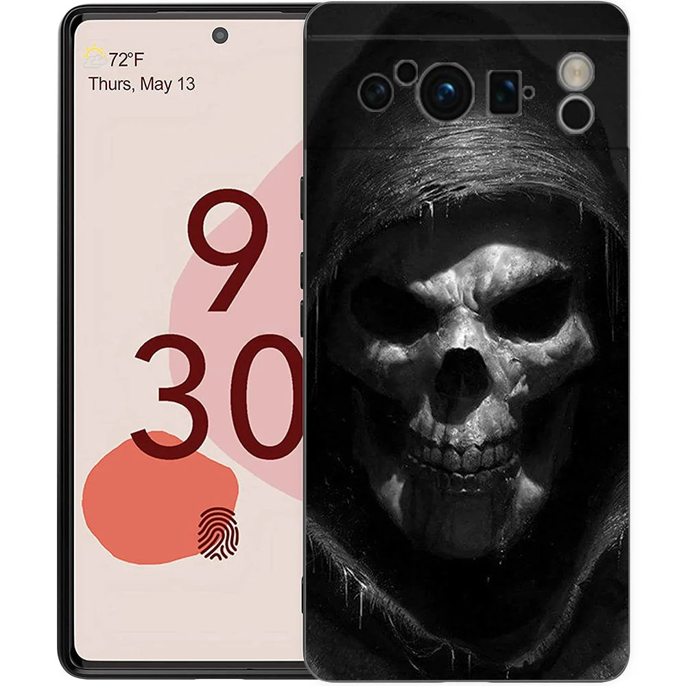 حافظة هاتف على شكل جمجمة أنيقة لهاتف جوجل بيكسل 8 7 6 7A 6A Pro 5G مقاومة للصدمات من السيليكون الناعم 8 Pro 5G Shell Capas Coque Bags من البولي يوريثان