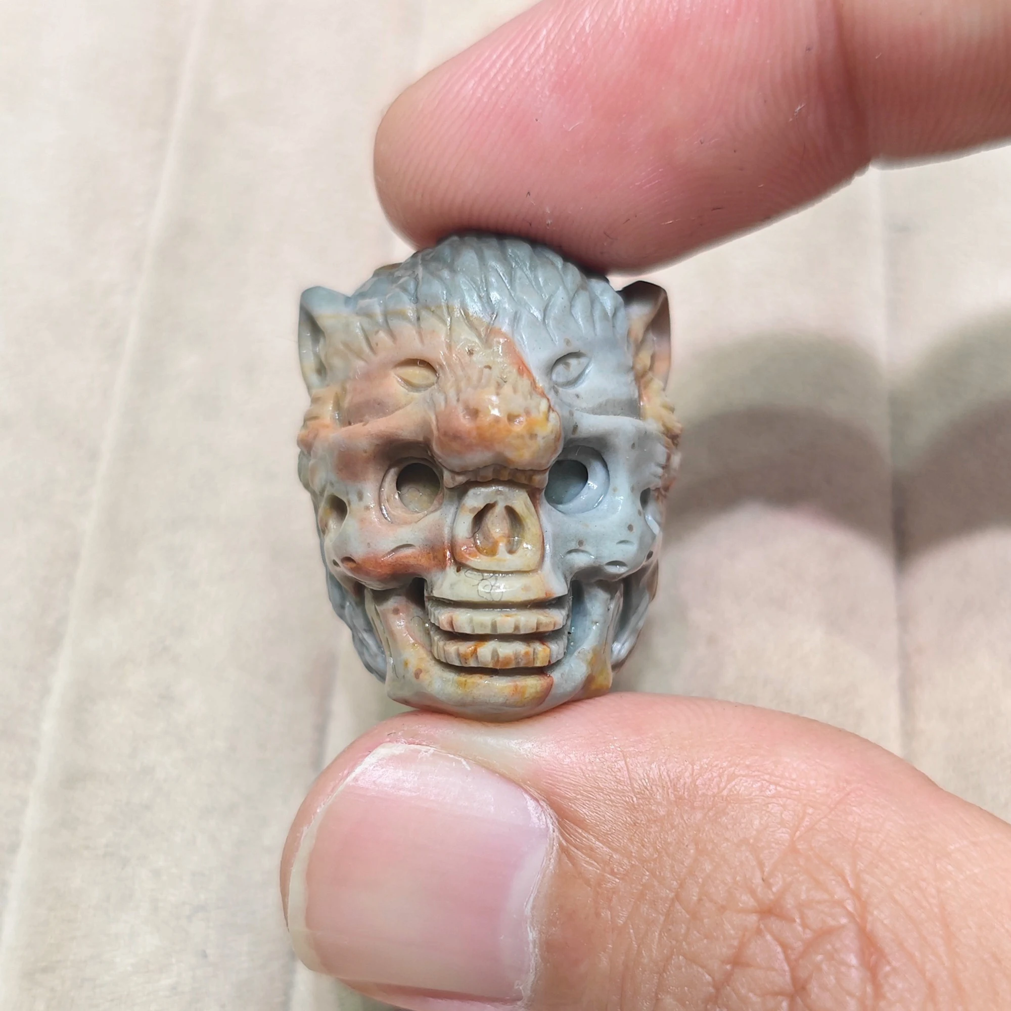Natuurlijke Alashan Agaat Wolf Schedel Beeldje Gegraveerd Kristal Edelsteen Figuur Gotische Punk Zaksteen Esthetisch Cadeau Decoratie