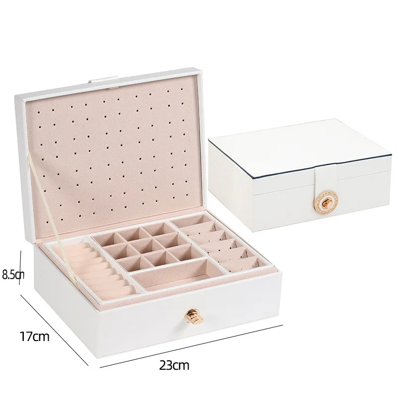 1pcs Double Layer Storage Box Ladies Princess Simple Style Leather Flip Type Jewelry Box Travel Home Portable Jewelry Box