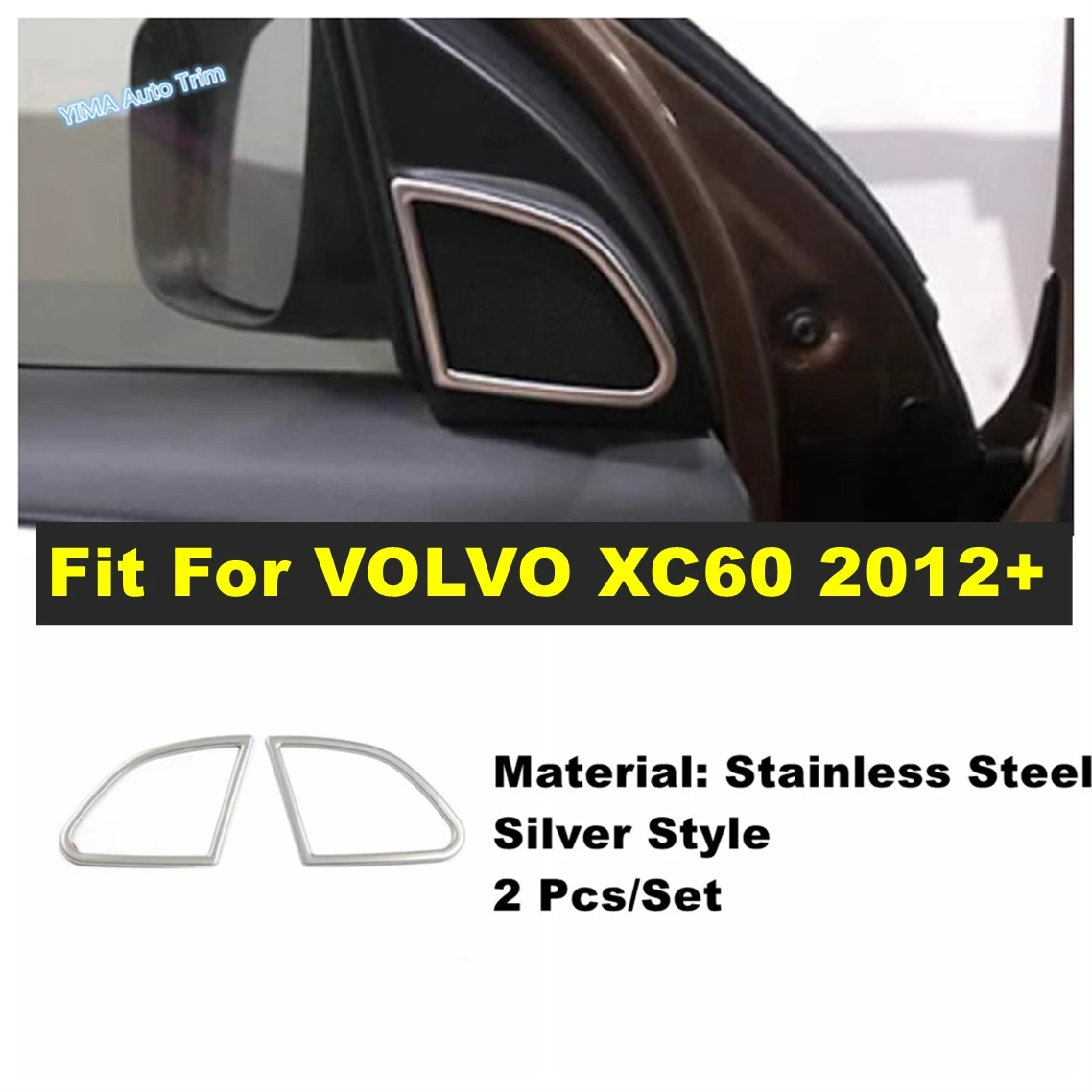 2Pcs Car Interior Door Audio Speaker Trim Cover Decoration For VOLVO XC60 2012 - 2017 Silver Style Stainless Steel Accessories