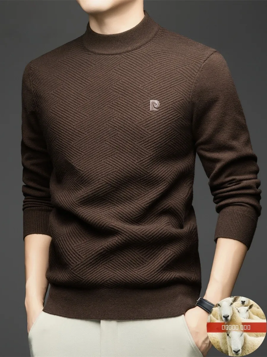 

Мужской утепленный вязаный свитер Pierre Cardin с воротником-стойкой, однотонный, шерстяной, зимний, модный, повседневный, теплый, в городском стиле