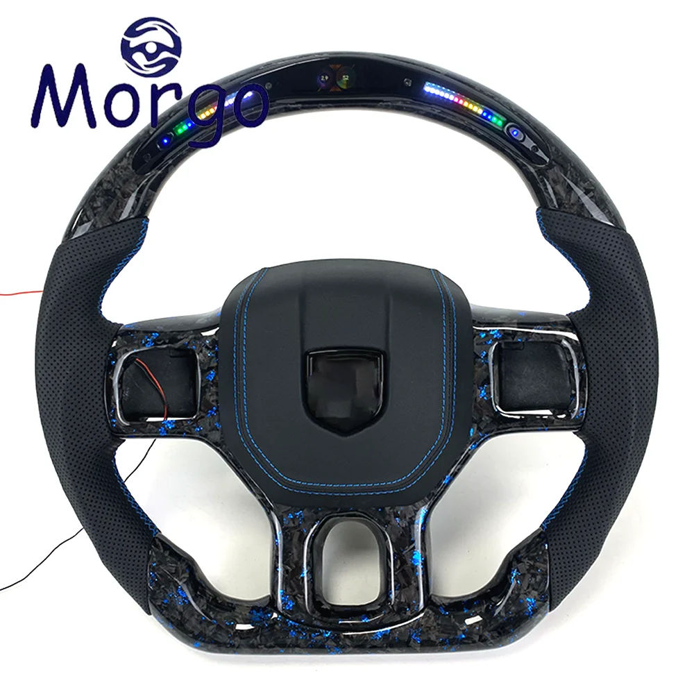 

Racing Style Design for Dodge Ram 2008-2018 Challenger LED Display Blue Forged Carbon Fiber Steering Wheel Automotive Interior