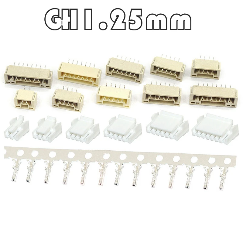 20PCS GH1.25 GH 1.25 1.25mm with lock Connector Socket Pin Header Vertical Horizontal JST Housing terminal 2 3 4 5 6 8 12 pin