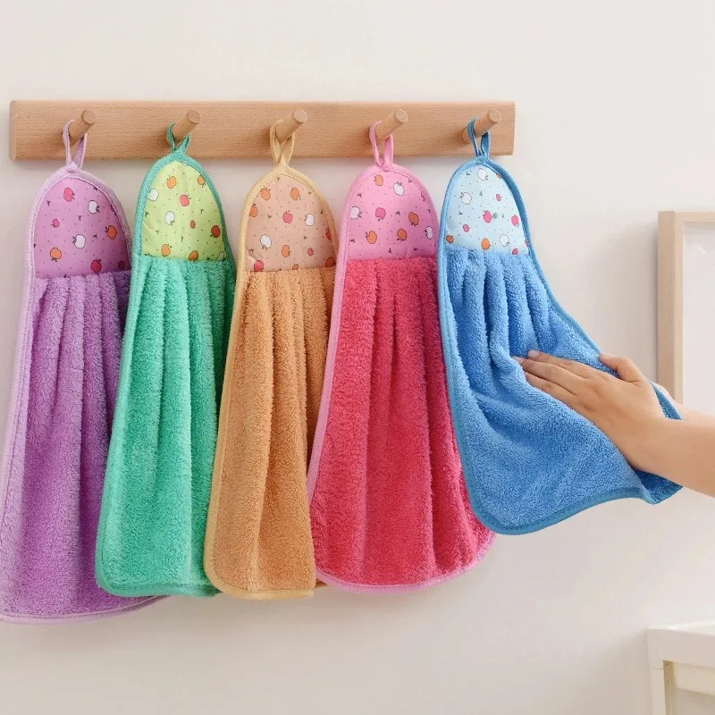 3/5/10pcs Hanging Coral Fleece Hand Bathroom Towel Wholesale Kitchen Cleaning Cloth Children's Handkerchief Absorbent Hand Towel