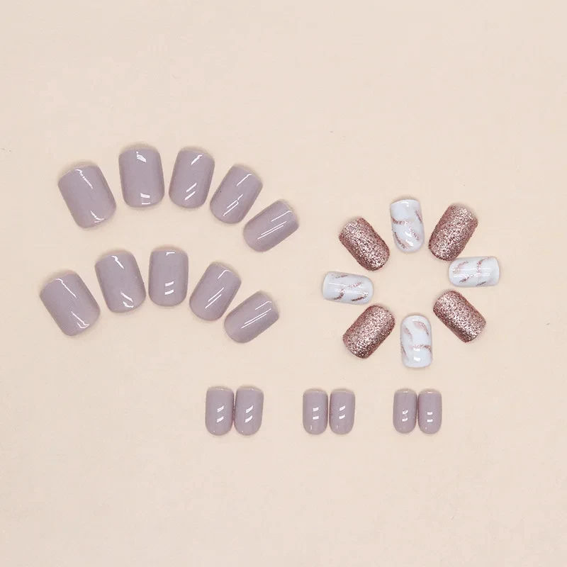 24 uñas cortas francesas con brillo y glitter, incluye 1 gel jelly y 1 lima de uñas 2