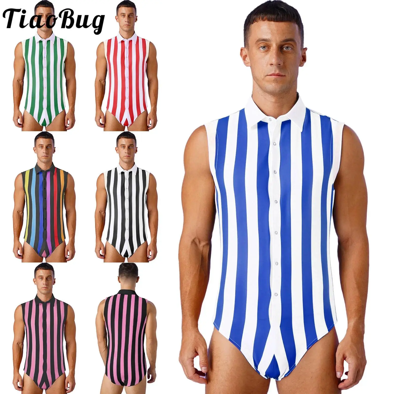 

Men's Sleeveless Workout Wrestling Bodysuits Stylish Colorful Striped Jumpsuit Pajamas Lounge-wear Party Club Causal Wear Suits