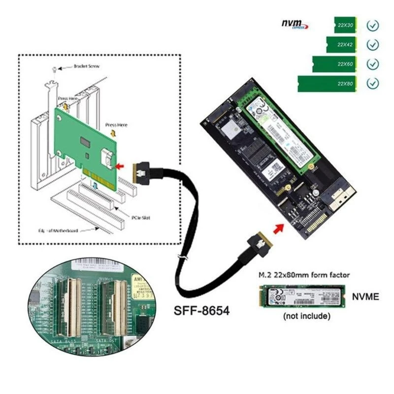PCIe x16 to SFF8654 4i 8i Half Height Adapter for Computer Hardware Expansion Graphics Card Adapter Board Replacement 896C