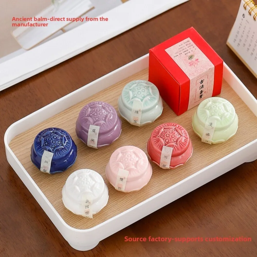 

Small Lotus Scented Solid Aromatherapy Balm in Reusable Ceramic Jar for Portable Natural Fragrance Daily Use and Light