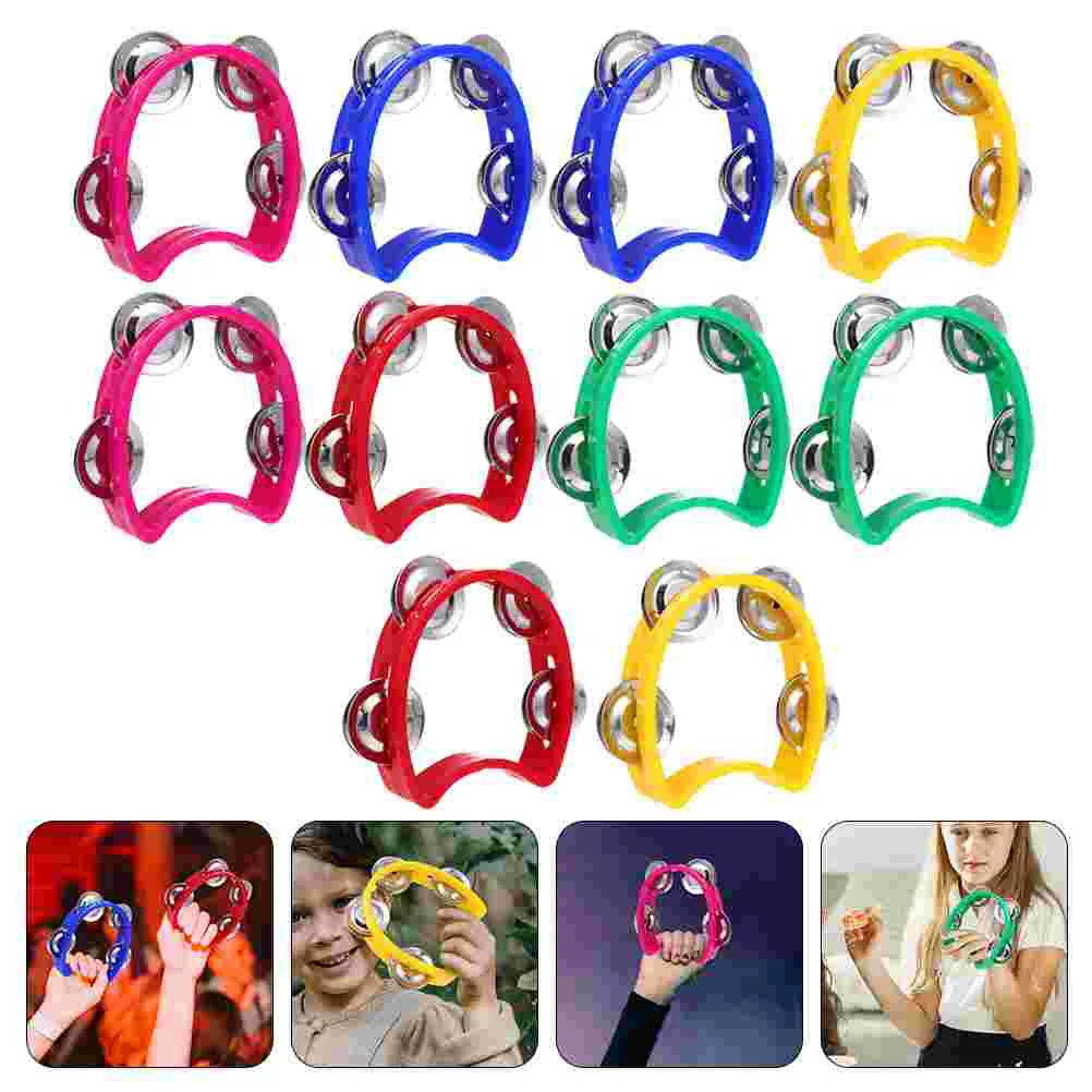 10 Pcs Double Row Hand Bell Colorful Tambourines Kids Handbells Handheld Small Toys Portable for Plastic Interesting