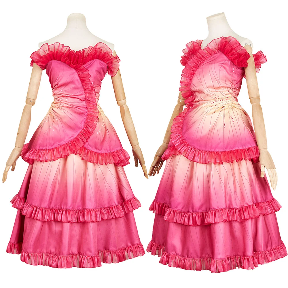 Fantasia Glinda Cosplay Rose Dancing Dress 2024 Movie Wicked Disfraz Costume Women Fantasy Halloween Carnival Party Clothes