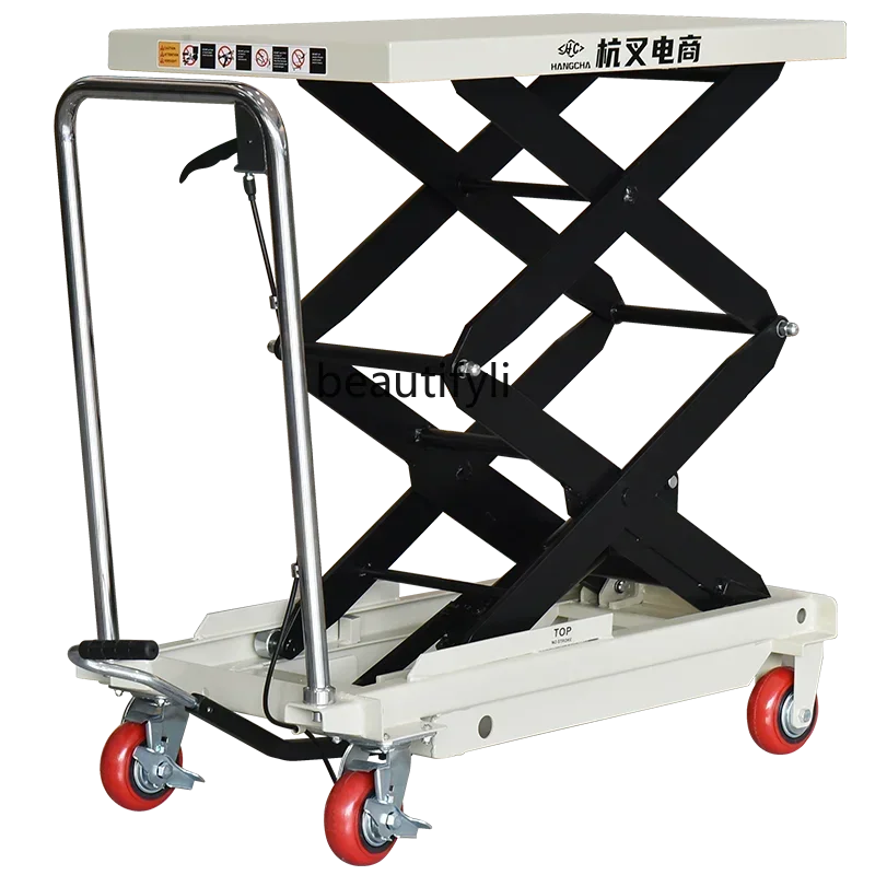 

SS newMobile manual hydraulic lifting platform truck, lift foot step handling flatbed cart