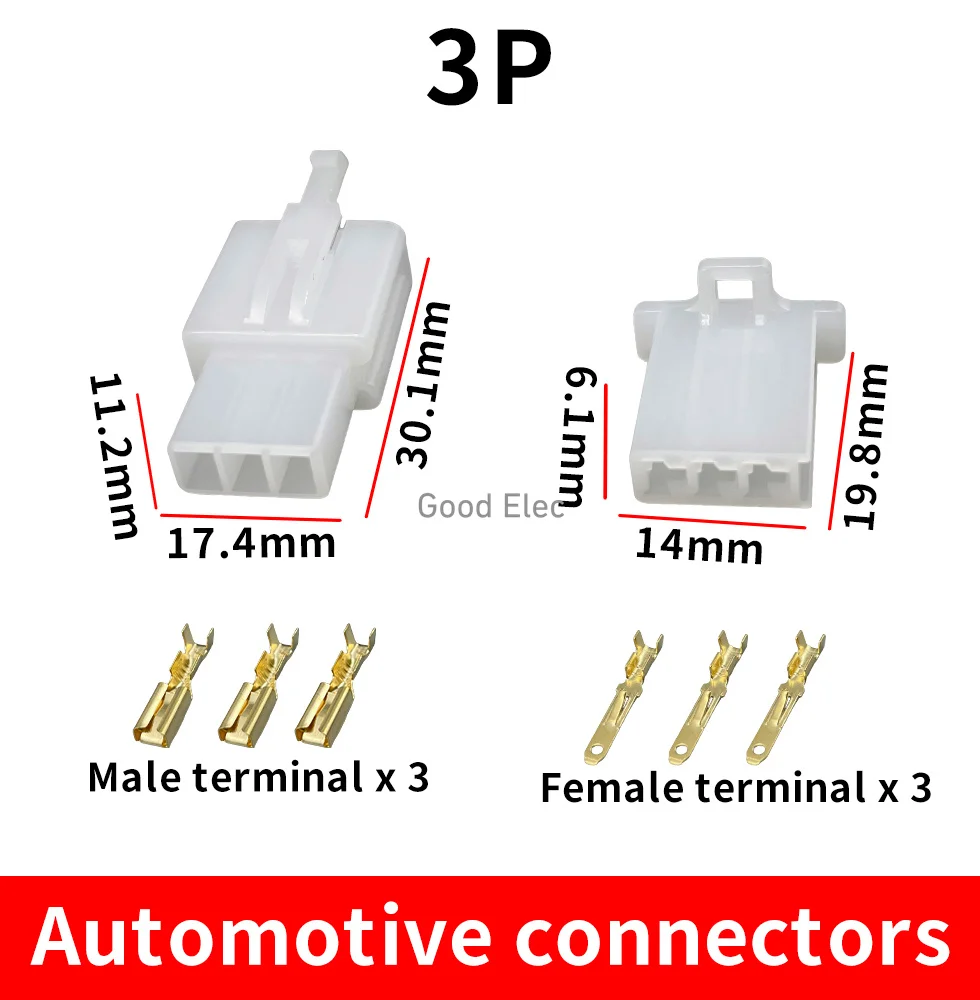 10set/lot 2.8mm 3 pin Automotive 2.8 Electrical wire Connector Male Female cable terminal plug Kits Motorcycle ebike car White