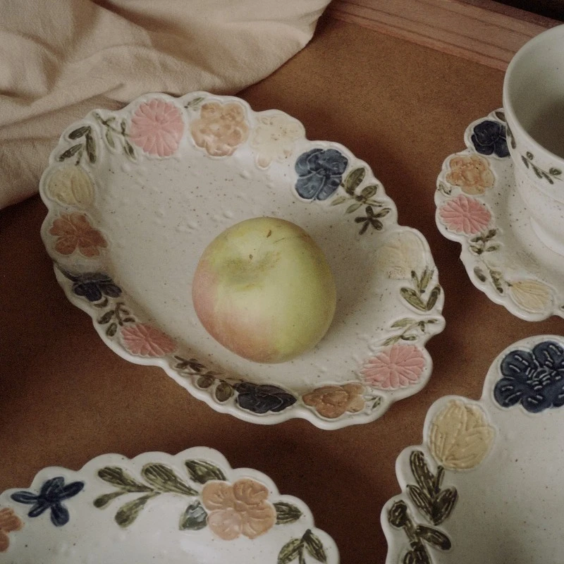 

Vintage Ceramic Plates, Household Fruit Salad Plates, Light Luxury Vegetable Dessert Bowls and Plates