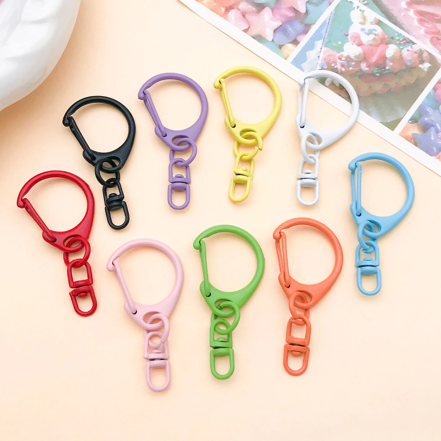 30pcs 18x41mm Zinc Alloy Paint D-Shaped Buckle With 8-Character Universal Buckle Dog Buckle DIY Key Chain Bag Pendant
