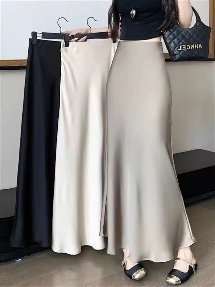 

Ele Драпированная юбка-миди трапециевидной формы с высокой талией, женские весенне-осенние длинные юбки, скрывающая моя сенсация, длина f-длина