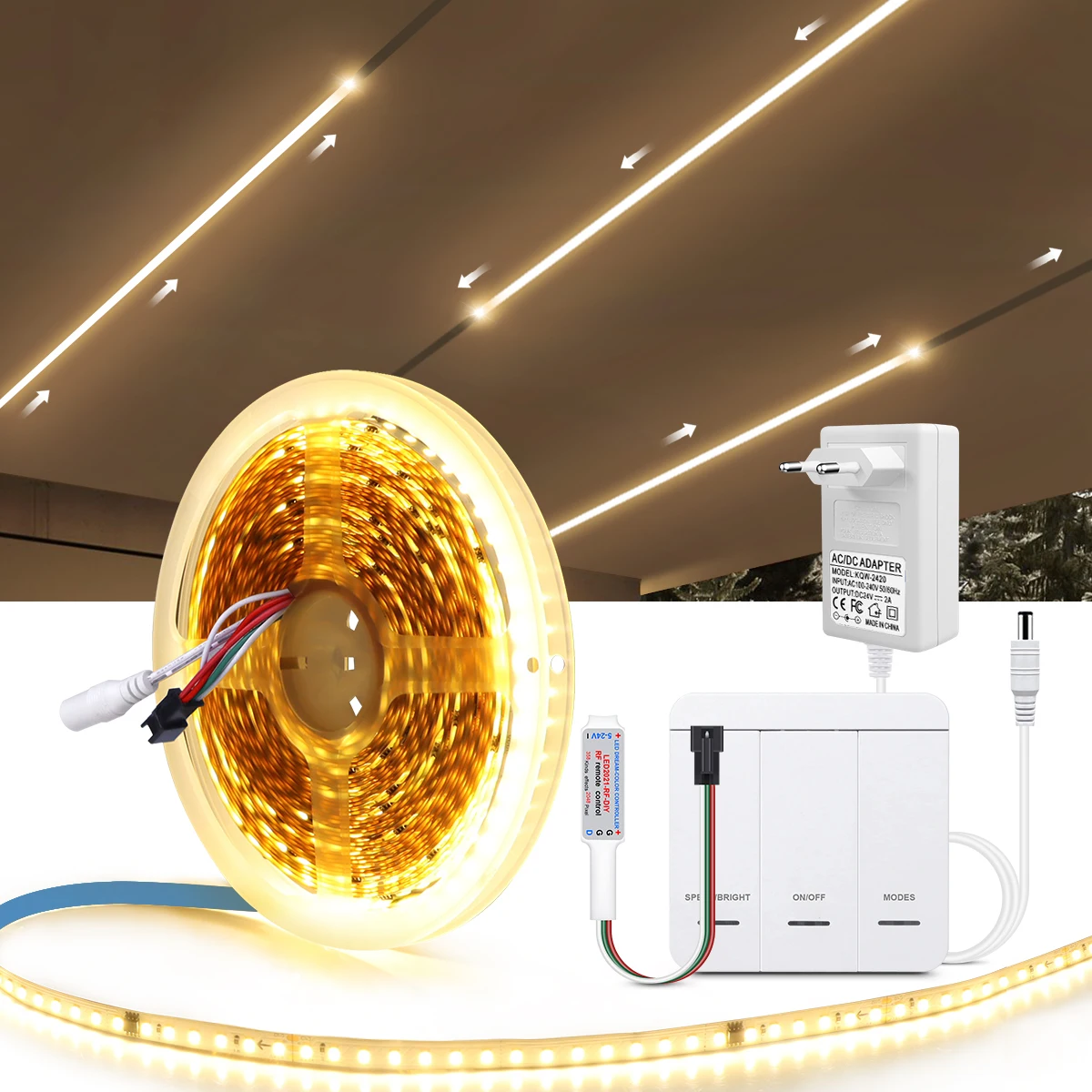 

Led Lights for Room DC24V Running Water 120LEDs/M WS2811 IC Pixel Chasing Flowing LED Tape Ribbon With Wireless RF Controller