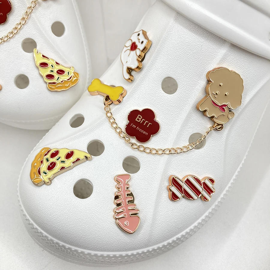 

12 шт., милые мультяшные собаки, конфеты, пицца, ABS, подвески, съемные украшения для обуви, подходят для Crocs, сабо, идея подарка для подростков, вечеринка