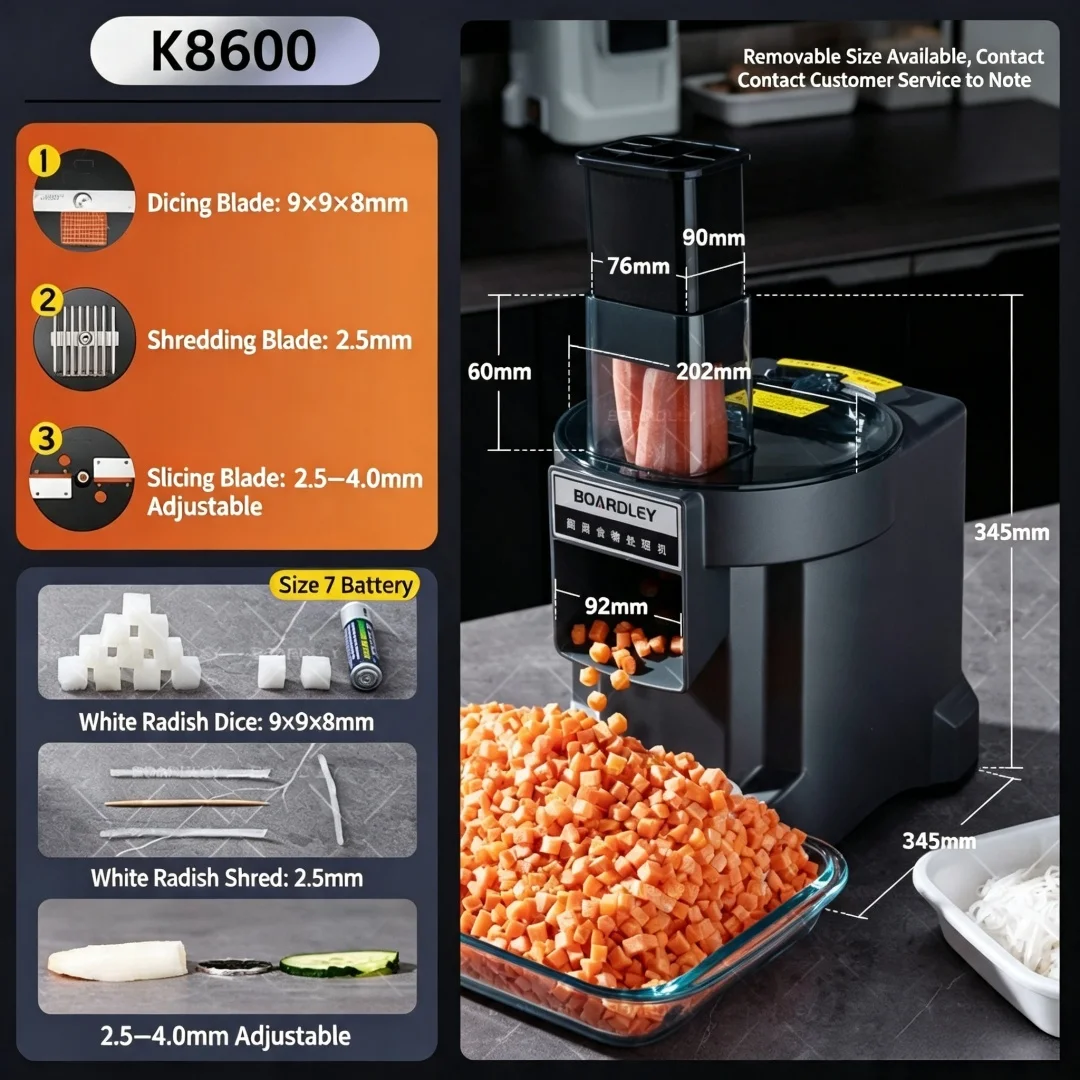 Automatic Commercial Vegetable Dicing Cutter, Electric Slicer Shredder for Potato and Fruits