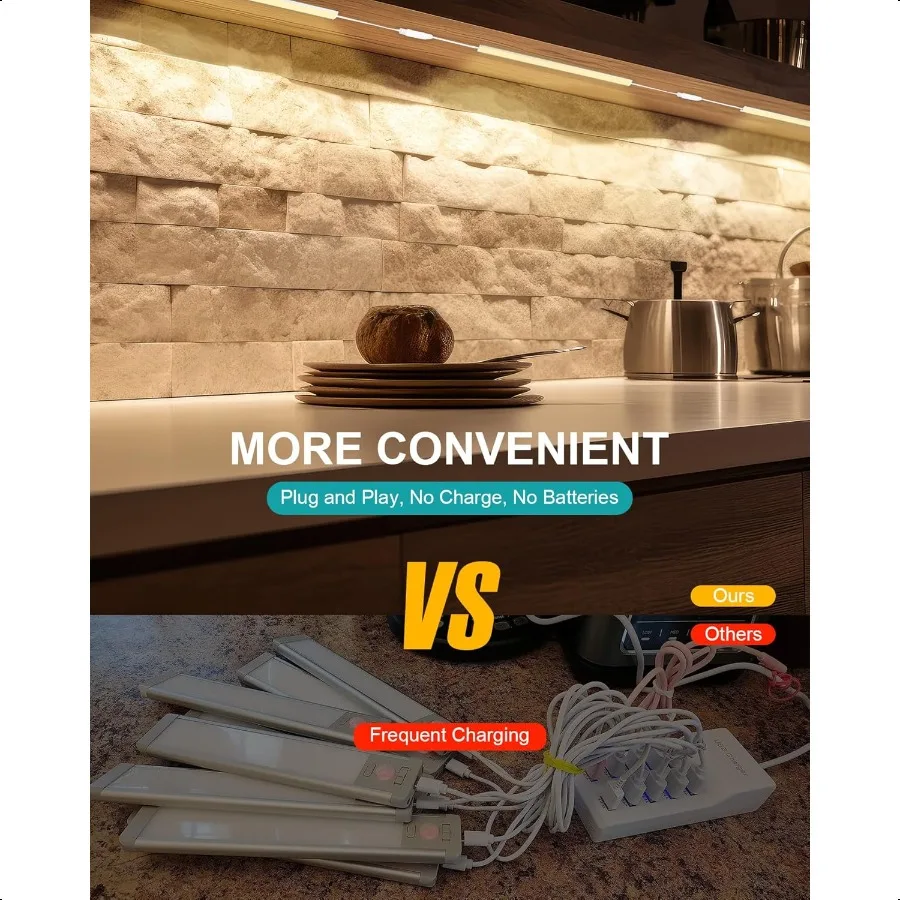 Under Cabinet Lighting Plug in 3 Pcs 12 Inch 3 Color Temperature Under Counter Lights for Kitchen Dimmable Led Under Cabinet Li
