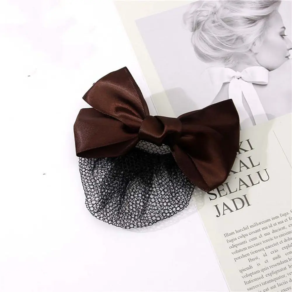 Headwear For Girls Hair Clip Bow Hotel Satin Korean Bun Snood Hairgrips Cover Net Women Spring Clips Ponytail Clip