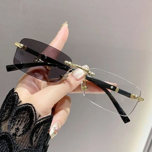 Imagen 2 del producto Gafas fotocromáticas sin marco para miopía de negocios para hombre, gafas de luz azul con borde sensorial avanzado, montura cuadrada clásica Unisex