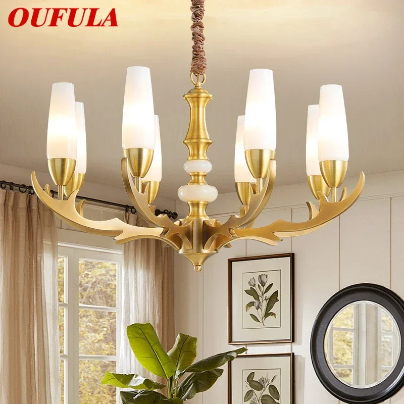 

OUFULA American Brass Pendent Lamp European Luxurious Living Room Dining Room Bedroom Villa Hotel Sample Room Chandelier