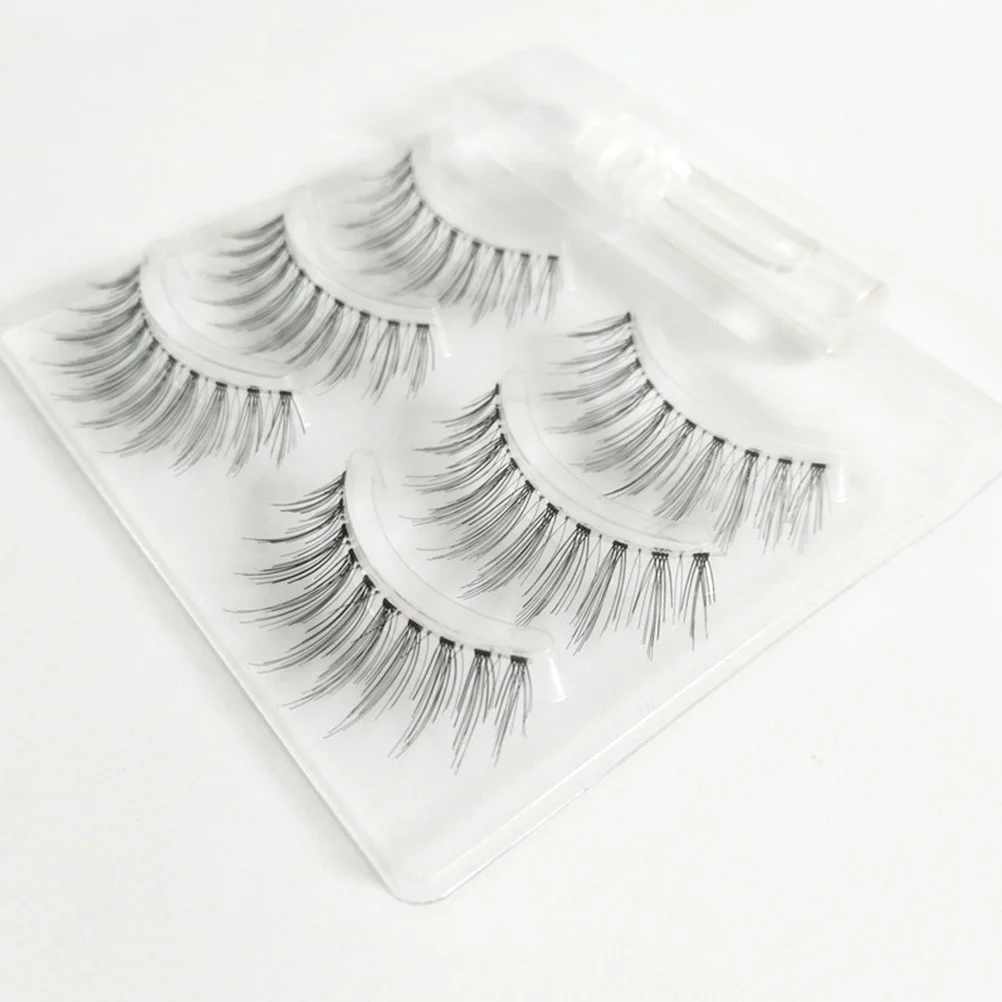 3Pair False Eyelash Set Natural Handmade Long Thick Fake Eyelashes Comfortable Easy Remove Makeup Eyelashes for Party Daily Wear