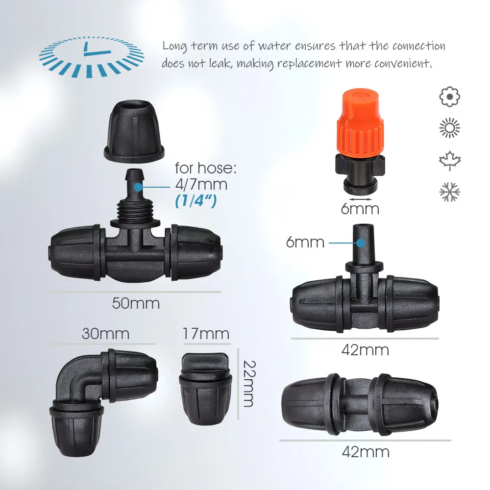 MUCIAKIE 4/7mm Hose Orange Adjustable Atomizing Nozzle Spray Cooling System 60W Self-Priming Pump Spray Watering Kit for Farms