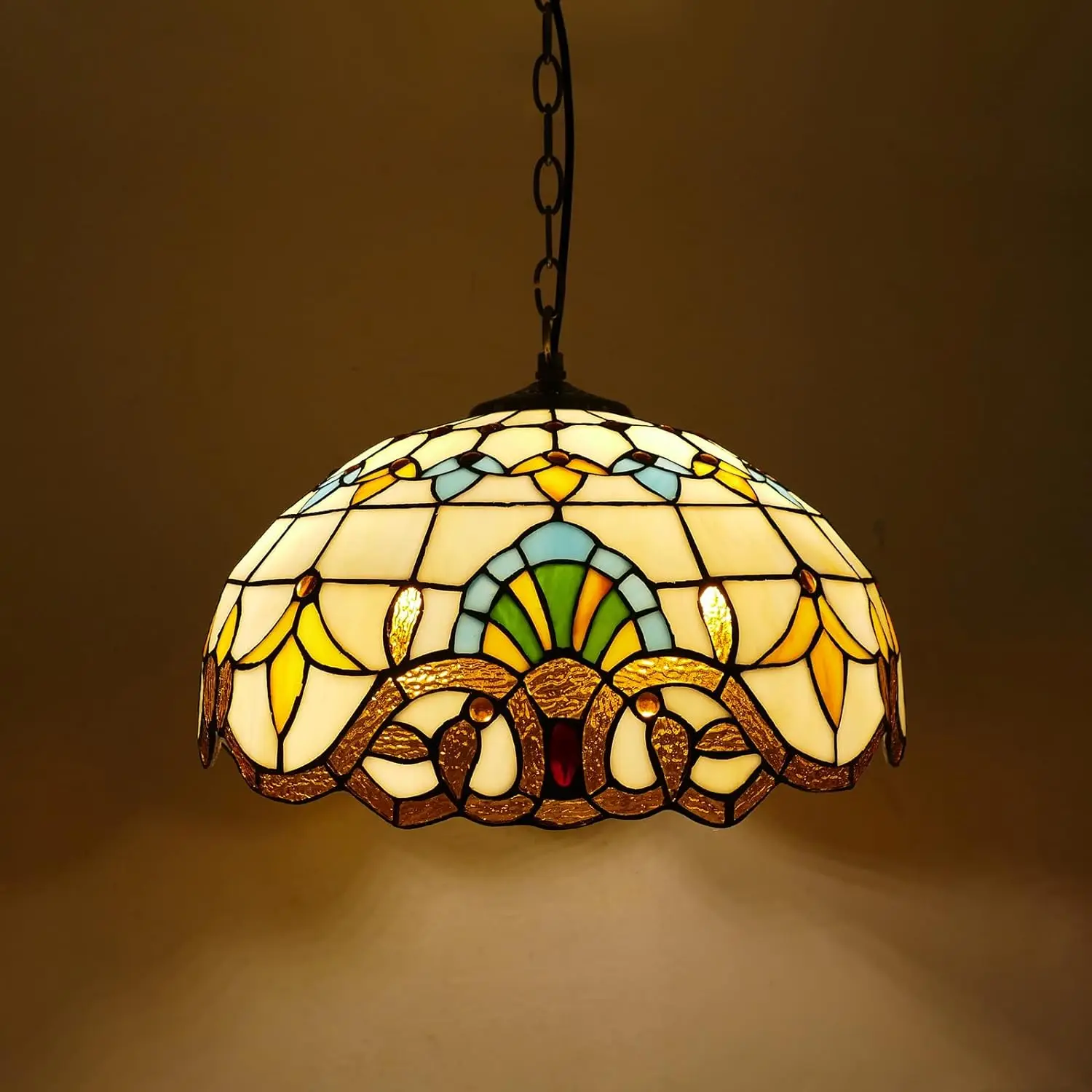 #@ Pendant Light Stained Glass Victorian Hanging Lighting Fixture for Dining Living Room Kitchen Island Study Hallway